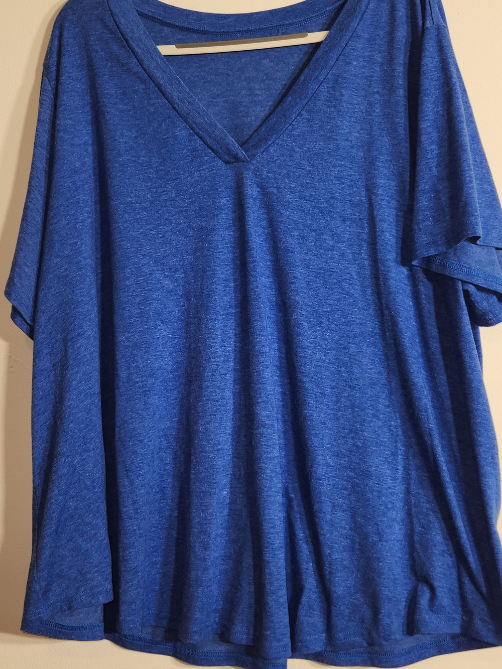 Blue V-Neck Women’s Top - Midweight Casual Tee 4XL